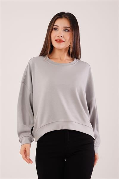 Bisiklet Yaka Basic Modal Gri Sweatshirt