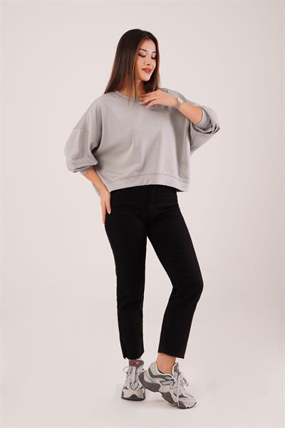 Bisiklet Yaka Basic Modal Gri Sweatshirt