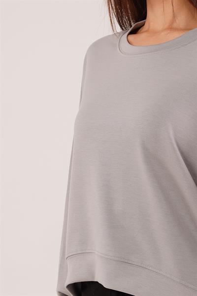 Bisiklet Yaka Basic Modal Gri Sweatshirt