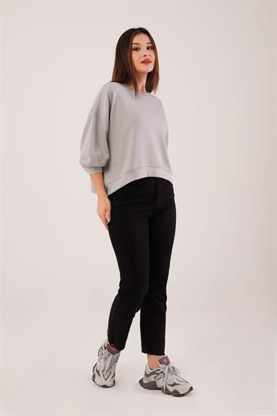 Bisiklet Yaka Basic Modal Gri Sweatshirt
