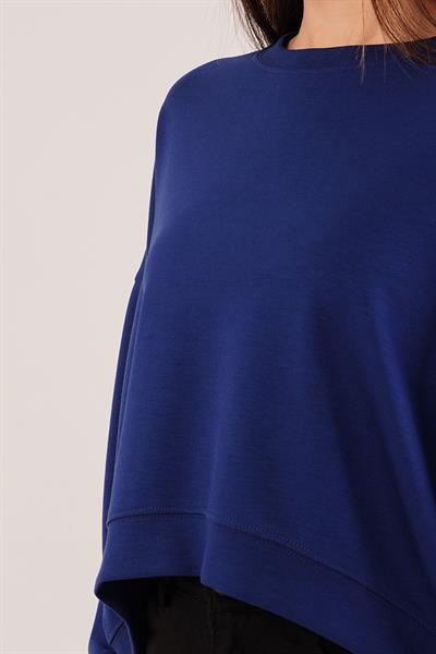 Bisiklet Yaka Basic Modal Lacivert Sweatshirt