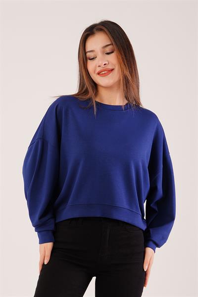 Bisiklet Yaka Basic Modal Lacivert Sweatshirt