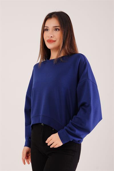 Bisiklet Yaka Basic Modal Lacivert Sweatshirt