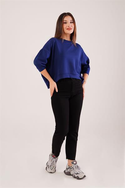 Bisiklet Yaka Basic Modal Lacivert Sweatshirt