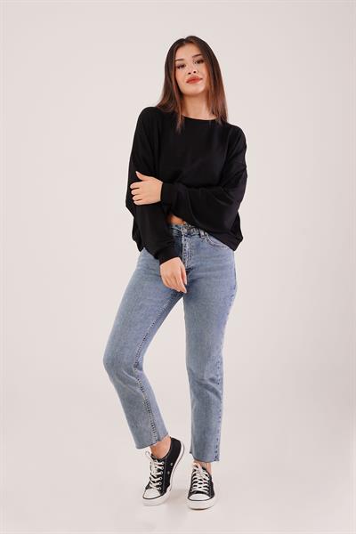 Bisiklet Yaka Basic Modal Siyah Sweatshirt