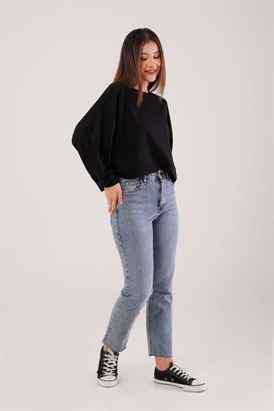 Bisiklet Yaka Basic Modal Siyah Sweatshirt