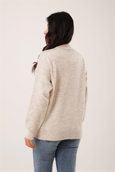 Kalın Yaka Ribanalı Basic Taş Triko Kazak