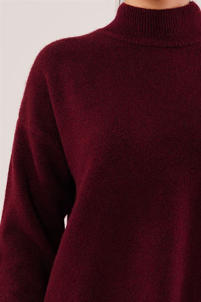 Yaka Ribanalı Bordo Triko Kazak	