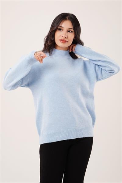 Kalın Yaka Ribanalı Basic Bebe Mavisi Triko Kazak