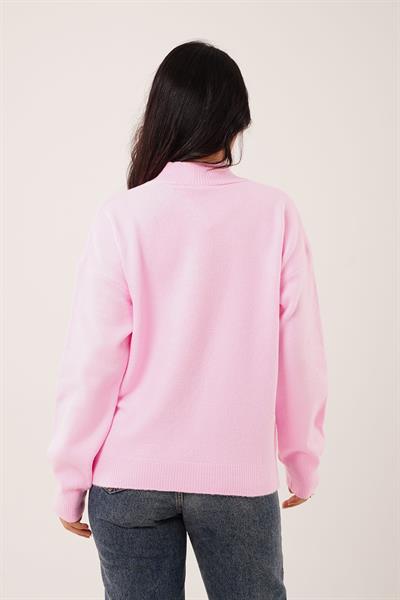 Kalın Yaka Ribanalı Basic Pembe Triko Kazak