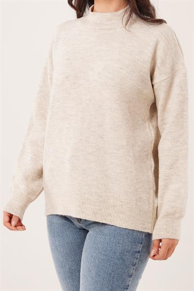 Kalın Yaka Ribanalı Basic Taş Triko Kazak