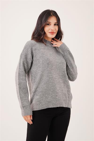 Kalın Yaka Ribanalı Basic Antrasit Triko Kazak