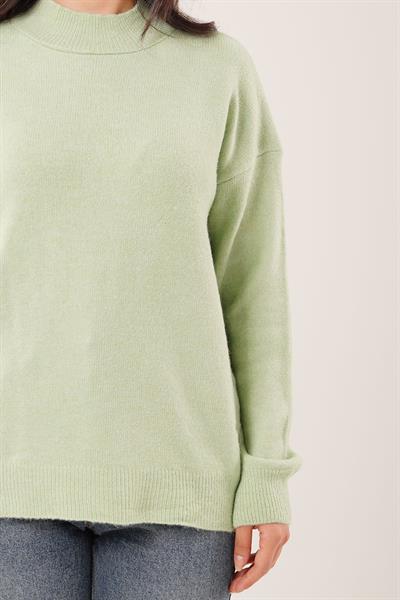 Kalın Yaka Ribanalı Basic Mint Triko Kazak