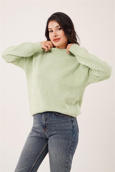 Kalın Yaka Ribanalı Basic Mint Triko Kazak