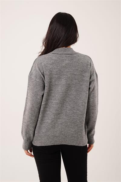 Kalın Yaka Ribanalı Basic Antrasit Triko Kazak