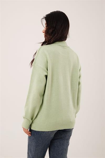 Kalın Yaka Ribanalı Basic Mint Triko Kazak