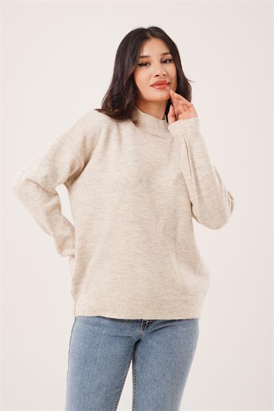 Kalın Yaka Ribanalı Basic Taş Triko Kazak