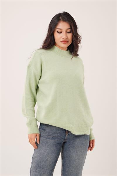 Kalın Yaka Ribanalı Basic Mint Triko Kazak