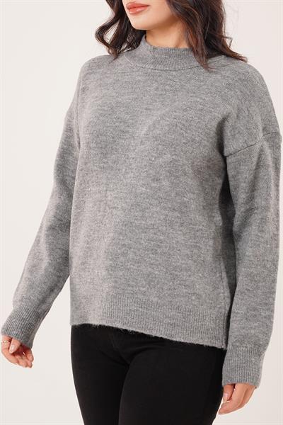 Kalın Yaka Ribanalı Basic Antrasit Triko Kazak