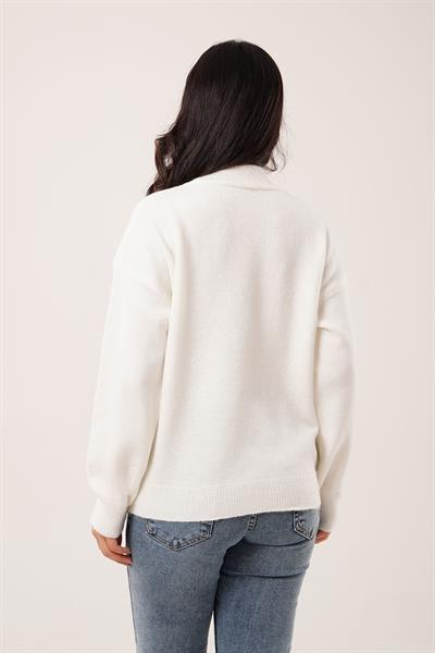 Kalın Yaka Ribanalı Basic Beyaz Triko Kazak