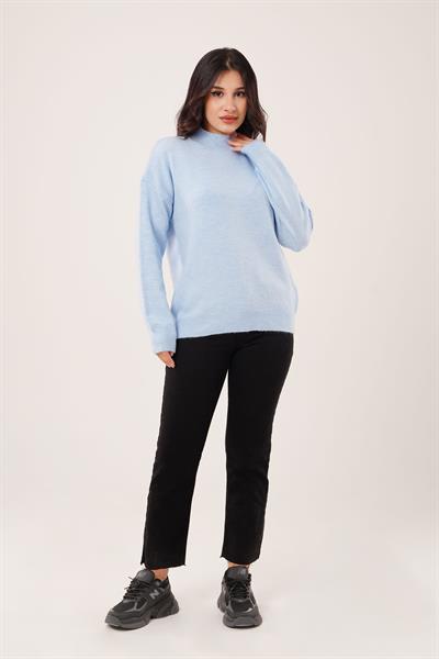 Kalın Yaka Ribanalı Basic Bebe Mavisi Triko Kazak