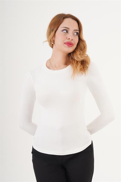 Bisiklet Yaka Basic Uzun Kol Body Beyaz Bluz