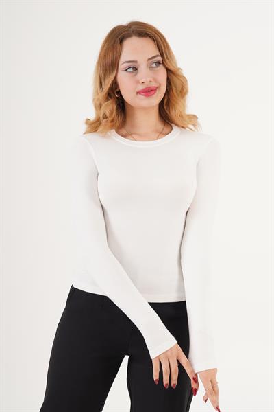Bisiklet Yaka Basic Uzun Kol Body Beyaz Bluz