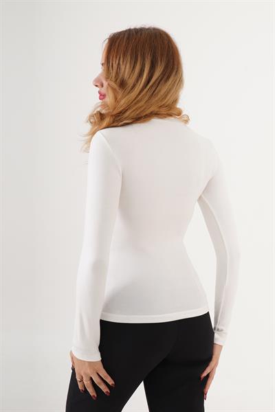 Bisiklet Yaka Basic Uzun Kol Body Beyaz Bluz