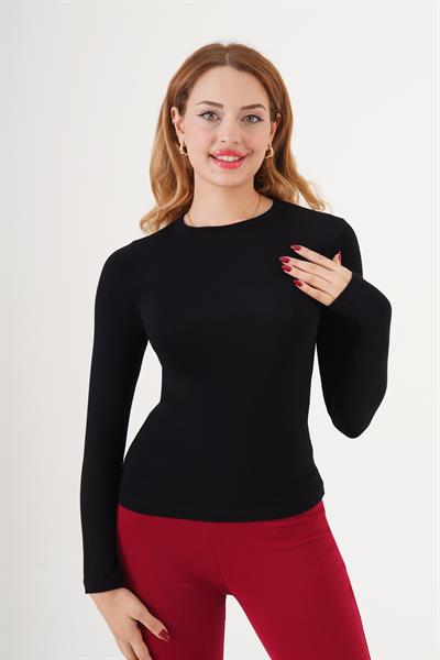 Bisiklet Yaka Basic Uzun Kol Body Siyah Bluz