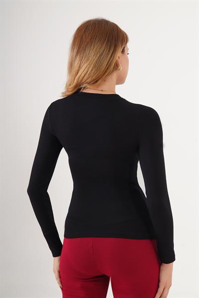 Bisiklet Yaka Basic Uzun Kol Body Siyah Bluz