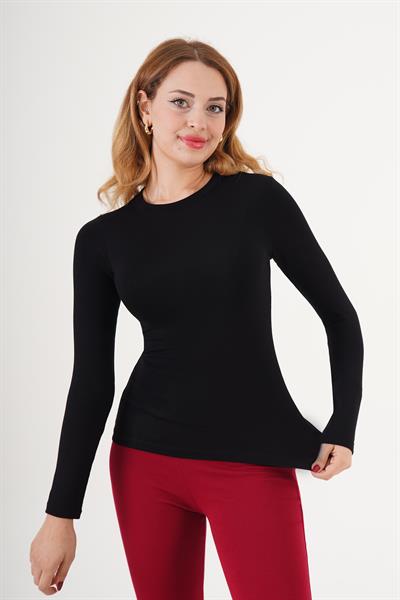 Bisiklet Yaka Basic Uzun Kol Body Siyah Bluz