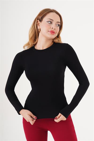 Bisiklet Yaka Basic Uzun Kol Body Siyah Bluz