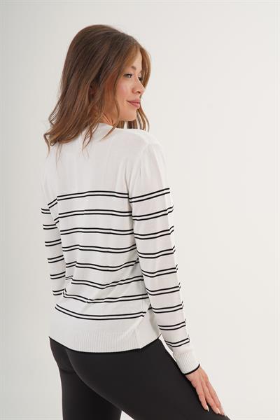 Bisiklet Yaka Çizgili Ekru İnce Triko Kazak
