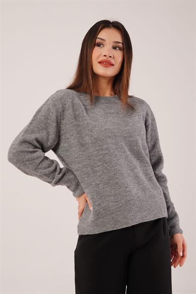 Bisiklet Yaka Düz Model Antrasit Triko Kazak