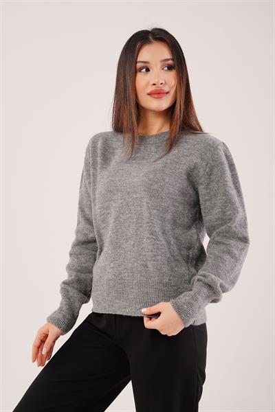 Bisiklet Yaka Düz Model Antrasit Triko Kazak