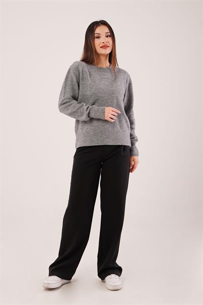 Bisiklet Yaka Düz Model Antrasit Triko Kazak