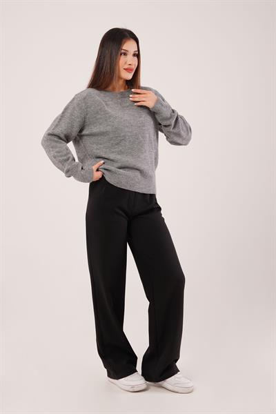 Bisiklet Yaka Düz Model Antrasit Triko Kazak