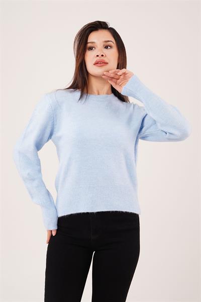 Bisiklet Yaka Düz Model Bebe Mavisi Triko Kazak