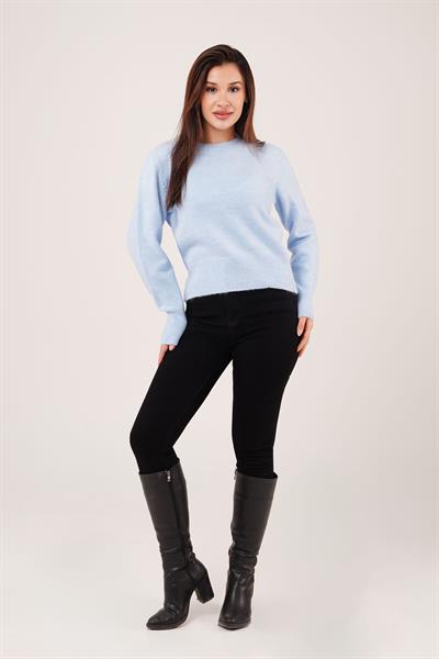 Bisiklet Yaka Düz Model Bebe Mavisi Triko Kazak