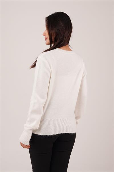 Bisiklet Yaka Düz Model Beyaz Triko Kazak