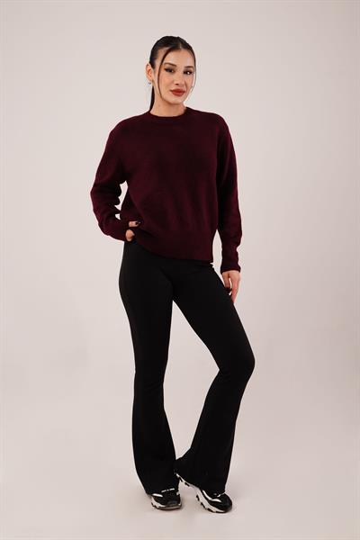 Bisiklet Yaka Düz Model Bordo Triko Kazak