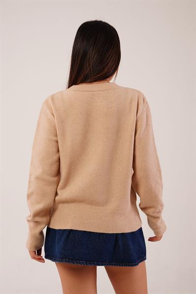 Bisiklet Yaka Düz Model Camel Triko Kazak