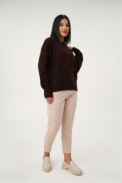 Bisiklet Yaka Düz Model Kahve Triko Kazak