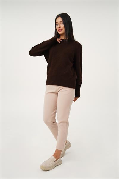 Bisiklet Yaka Düz Model Kahve Triko Kazak