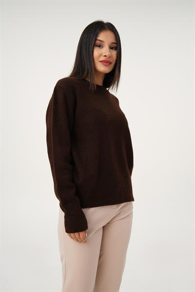 Bisiklet Yaka Düz Model Kahve Triko Kazak