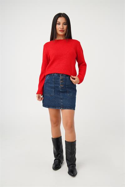 Bisiklet Yaka Düz Model Kırmızı Triko Kazak