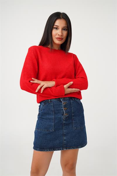 Bisiklet Yaka Düz Model Kırmızı Triko Kazak