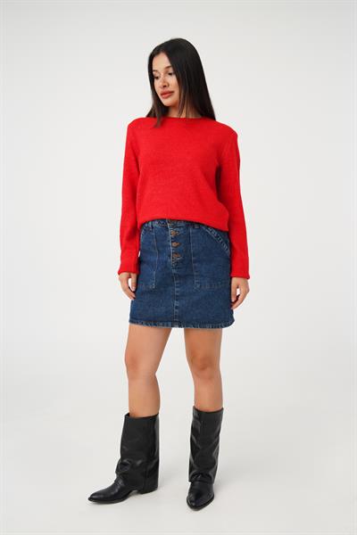 Bisiklet Yaka Düz Model Kırmızı Triko Kazak