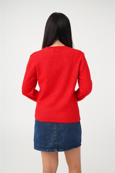 Bisiklet Yaka Düz Model Kırmızı Triko Kazak