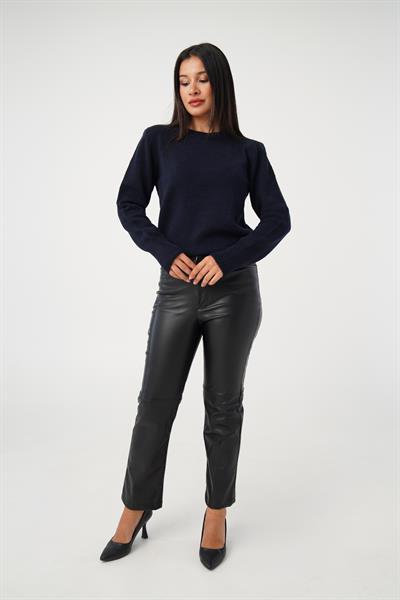 Bisiklet Yaka Düz Model Lacivert Triko Kazak